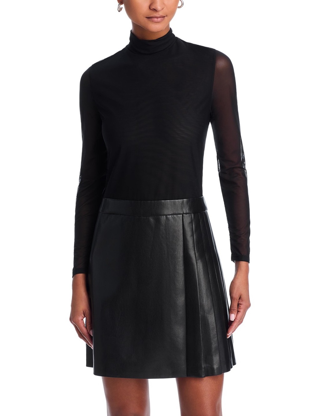 Alice + Olivia Chara Long Sleeve Mesh & Faux Leather Mini Dress - NWOT Size 6